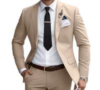 Lanshion Herren-Anzüge, schmale Passform, 2-teilig, für Hochzeit, Abschlussball, Smoking, klassische Blazer, Jacke, Hose, Champagner, L