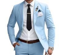 Lanshion Herren-Anzüge, schmale Passform, 2-teilig, für Hochzeit, Abschlussball, Smoking, klassische Blazer, Jacke, Hose, Himmelblau, 3XL