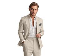 Lanshion Herren-Leinenanzug, 2-teilig, Sommer, lässig, Business, schmale Passform, Blazer-Set für Strand, Hochzeiten, Partys, Smoking, Jacke, Hose, Beige, XX-Large