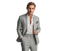 Lanshion Herren-Leinenanzug, 2-teilig, Sommer, lässig, Business, schmale Passform, Blazer-Set für Strand, Hochzeiten, Partys, Smoking, Jacke, Hose, GRAU, S