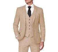 Lanshion Herrenanzug aus Leinen, 3-teilig, für Sommer, schmale Passform, Blazer-Set für Strand, Hochzeiten, Partys, leger, Business-Jacke, Weste, Hose, Champagner, L