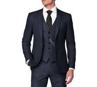 Lanshion Herrenanzug aus Leinen, 3-teilig, für Sommer, schmale Passform, Blazer-Set für Strand, Hochzeiten, Partys, leger, Business-Jacke, Weste, Hose, Marineblau, XL