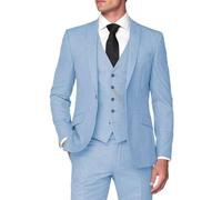 Lanshion Herrenanzug aus Leinen, 3-teilig, für Sommer, schmale Passform, Blazer-Set für Strand, Hochzeiten, Partys, leger, Business-Jacke, Weste, Hose, Himmelblau, XS