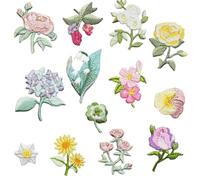 LANSKYLAN 14 Stück Patches zum Aufbügeln Blume Bestickte Aufnäher Bügelflicken Bügel Patches Blumen Embroidered Iron on Patche Aufbügelflicken Blumen Applikation zum Aufbügeln Hosen Jeans Hemden