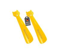 Lantelme 2 Stück Kinder Schuhlöffel personalisiert mit Wunschgravur | 18cm Kunststoff Schuhanzieher Set Graviert Farbe Gelb | Ergonomisch mit Gravur Geschenkidee Unisex für Jungen Mädchen Baby (Gelb)