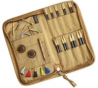 Lantern Moon Austauschbare Stricknadeln - 9 Paar 10 cm Spitzen - 2 Drehschnüre 40,50 cm - Endkappen, Maschenmarkierer - Khadi Seiden-Etui mit Reißverschluss, natur, 3,3,25,3,5,3,75,4,4,5,5,5,5,5,6 mm