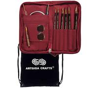 Lantern Moon Bequest Tunesisches austauschbares Häkelnadel-Set, handgefertigt, Ebenholz, Größen US G, H, I, J, K, L, Seidenetui, 2 Kordeln, 2 Endkappen, 1 Anziehwerkzeug-Set mit 1 Artsiga Basteltasche