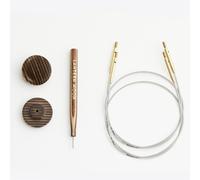 Lantern Moon KP350603 Austauschbare Stricknadelkabel-2 x 24 drehbare Seile-360 Grad Drehung-2 hölzerne Endkappen & 1 Spannwerkzeug-Nylon beschichteter Edelstahl, Silber & Messing, 24" 60cm