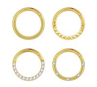 Lantine 4 Stück 16g Septum-Piercing G23 Titan Scharnier-Segment-Clicker Gold Daith Piercing Ring Helix Tragus 8mm