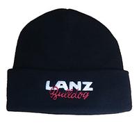 Lanz Bulldog Beanie Strickmütze Rollmütze mit Stickmotiv | Schwarz | Einheitsgröße