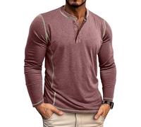 LAOARA Langarmshirt Herren, Henley-Shirt mit Kontrastnähten, M-3XL | Longsleeve T-Shirt mit Knopfleiste, Retro-Stil, hautfreundliche Baumwolle, Alltag Freizeit & Business