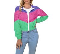 LAOARA Leichte Damen-Windjacke, Sportjacke, Reißverschluss, Farbblock-Mantel, lässig, langärmelig, Jogging, Oberbekleidung, Violett und Grün, S