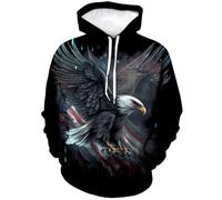 LAOLIUSN Herren 3D Adler Print Hoodie Patriotisches Thema Tier Grafik Sweatshirt, Schwarz, Large