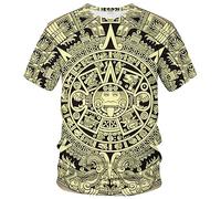 LAOLIUSN Herren Azteken-T-Shirt mit Maya-Totems-Design, mexikanisches Thema, bedrucktes T-Shirt, GRAU, L