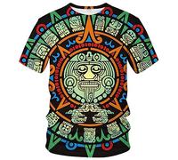 LAOLIUSN Herren Azteken-T-Shirt mit Maya-Totems-Design, mexikanisches Thema, bedrucktes T-Shirt, Grün , XX-Large