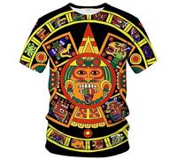 LAOLIUSN Herren Azteken-T-Shirt mit Maya-Totems-Design, mexikanisches Thema, bedrucktes T-Shirt, Orange/Abendrot im Zickzackmuster (Sunset Chevron), L
