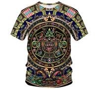 LAOLIUSN Herren Azteken-T-Shirt mit Maya-Totems-Design, mexikanisches Thema, bedrucktes T-Shirt, Türkis/Ausflug, einfarbig (Getaway Solids), Mittel