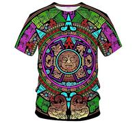 LAOLIUSN Herren Azteken-T-Shirt mit Maya-Totems-Design, mexikanisches Thema, bedrucktes T-Shirt, Violett, L
