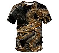 LAOLIUSN Herren Dragon T Shirt Sommer Kurzarm Tees Tops Tier Thema Shirt Anime Grafik Shirt, Gold, Mittel