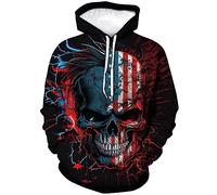 LAOLIUSN Herren-Kapuzenpullover mit Blitz-Totenkopf-Motiv, Patriotisches Thema, amerikanische Flagge, Grafik-Pullover, Rot/Ausflug, einfarbig (Getaway Solids), 4X-Large