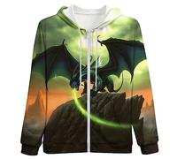 LAOLIUSN Herren-Kapuzenpullover mit Drachen-Reißverschluss, Fantasy-Thema, Tier-Grafik-Sweatshirt, gelb, XX-Large