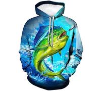 LAOLIUSN Herren-Kapuzenpullover mit Fischer-Motiv, realistisches Grafik-Sweatshirt, Grün , XX-Large