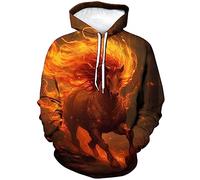 LAOLIUSN Herren-Kapuzenpullover mit Pferdemotiv, realistisches Grafik-Sweatshirt, Gold, 4X-Large