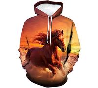 LAOLIUSN Herren-Kapuzenpullover mit Pferdemotiv, realistisches Grafik-Sweatshirt, Orange/Abendrot im Zickzackmuster (Sunset Chevron), Large