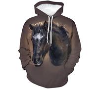 LAOLIUSN Herren-Kapuzenpullover mit Pferdemotiv, realistisches Grafik-Sweatshirt, Schwarz, Large