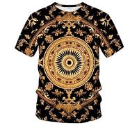 LAOLIUSN Herren-T-Shirt, goldfarben, glänzend, bedruckt, goldfarben, kunstvolles Design, florales Grafik-T-Shirt, GRAU, XX-Large