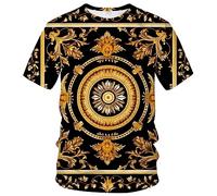 LAOLIUSN Herren-T-Shirt, goldfarben, glänzend, bedruckt, goldfarben, kunstvolles Design, florales Grafik-T-Shirt, Schwarz, XL