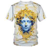 LAOLIUSN Herren-T-Shirt, goldfarben, glänzend, bedruckt, goldfarben, kunstvolles Design, florales Grafik-T-Shirt, Blau, Klein