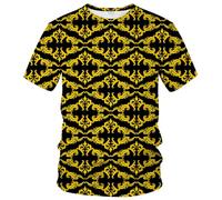 LAOLIUSN Herren-T-Shirt, goldfarben, glänzend, bedruckt, goldfarben, kunstvolles Design, florales Grafik-T-Shirt, Goldfarben / Schwarz, XL