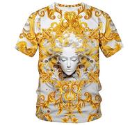 LAOLIUSN Herren-T-Shirt, goldfarben, glänzend, bedruckt, goldfarben, kunstvolles Design, florales Grafik-T-Shirt, Weiss/opulenter Garten, Klein
