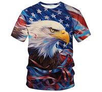 LAOLIUSN Herren-T-Shirt mit 3D-Adler-Druck, patriotisches Thema, Tier-Grafik-T-Shirt, Weiss/opulenter Garten, 3X-Groß