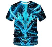 LAOLIUSN Herren-T-Shirt mit Drachen-Motiv, Sommer, kurzärmelig, Anime-Grafik-Shirt, Blau, X-Large