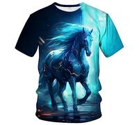 LAOLIUSN Herren-T-Shirt mit Pferdemotiv, realistische Grafik, Blau, L