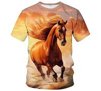 LAOLIUSN Herren-T-Shirt mit Pferdemotiv, realistische Grafik, gelb, L