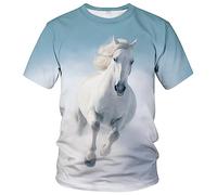 LAOLIUSN Herren-T-Shirt mit Pferdemotiv, realistische Grafik, Weiss/opulenter Garten, XX-Large