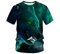 LAOLIUSN Herren-T-Shirt, Wolf-T-Shirt, Sommer, kurzärmelig, Tier-Thema, Sweatshirt, realistisches Grafik-Shirt, Grün , XL