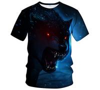 LAOLIUSN Herren-T-Shirt, Wolf-T-Shirt, Sommer, kurzärmelig, Tier-Thema, Sweatshirt, realistisches Grafik-Shirt, Schwarz, XXX-Large