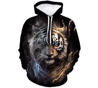 LAOLIUSN Herren Tiger Hoodie Tierthema Realistische Grafik Sweatshirt, Schwarz, X-Large