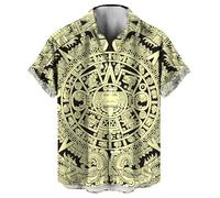 LAOLIUSN Mexiko-Hemd, Azteken-Grafik, kurzärmelig, Knopfleiste, mexikanische Hemden, Beige, Mittel