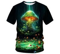 LAOLIUSN T-Shirt mit Pilzmotiv, buntes Element, Pilz-Grafik, Gold, XL