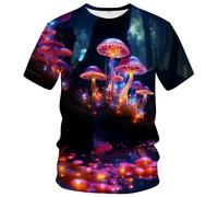 LAOLIUSN T-Shirt mit Pilzmotiv, buntes Element, Pilz-Grafik, Violett, XL