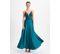 Laona Abendkleid mit floralen Stickereien in Petrol, Größe 40