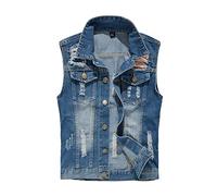 LaoZan Herren Weste Ärmellose Jeansjacke Jeansweste Denim Slim Fit Jeans Weste Outwear Blau 2XL
