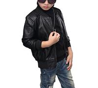 LaoZan Kinder Jungen PU Lederjacke Mantel Herbst Winterjacke Kunstlederjacke Bomberjacke Schwarz 130cm