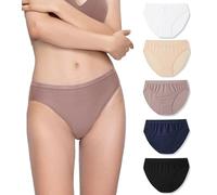 LAPASA Damen 5er Pack Funktionsunterwäsche Sportunterhose Outdoor Reiseunterwäsche Schnell trocknende Bikinislips L84, S, Navy blau, Schwarz, Moca, Nude, Weiß