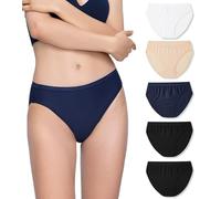 LAPASA Damen 5er Pack Funktionsunterwäsche Sportunterhose Outdoor Reiseunterwäsche Schnell trocknende Bikinislips L84, S, Schwarz*2, Navy blau, Nude, Weiß